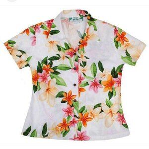 Two Palms Nadina Fitted Blouse Vintage Tropical Floral Size L